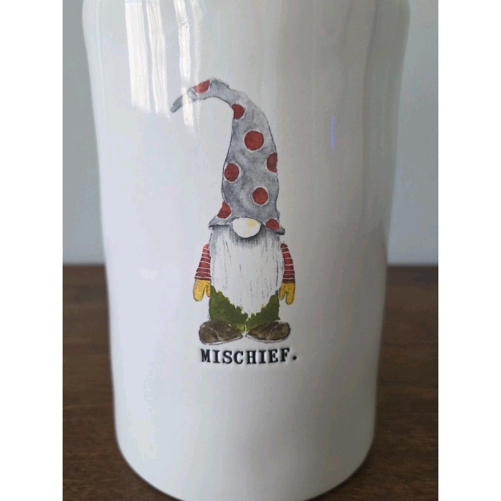 RAE DUNN Holiday‎ Christmas MISCHIEF Gnome Elf Canister Dishwasher Safe